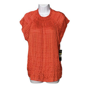 Nanette Lepore Smocked Blouse Medium Party Blood Orange Gold Cap Sleeve NWT $88